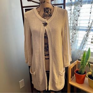 Trina Turk Long Cream One Button Cardigan-Medium